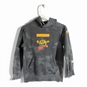 Pac-Man Hoodie Youth Large 10/12 Black Tie Dye Graphic Pullover Sweatshirt
